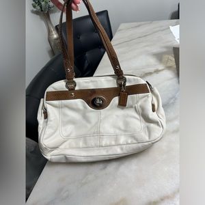 COACH F16531 Penelope Ivory Leather Brown Snakeskin Carryall Tote Bag